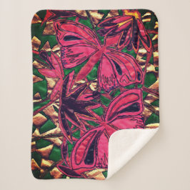 Roze vlinder sherpa deken