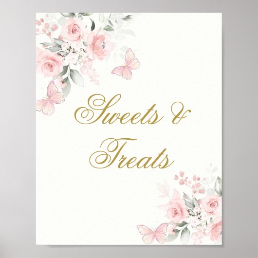 Roze Vlinder Snoepjes en Treats Quinceañera teken Poster (Voorkant)