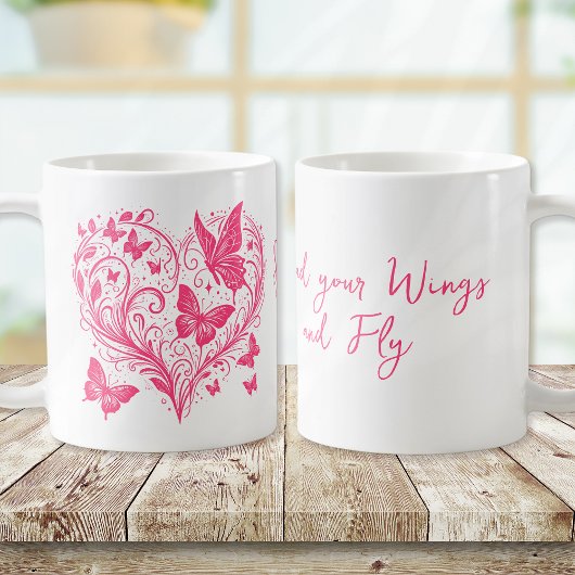Roze Vlinder Spreid je vleugels en vlieg Koffiemok