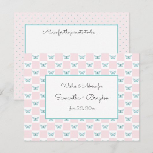 Roze Vlinder + Stippen Baby shower Advies Kaarten (Voorkant / Achterkant)