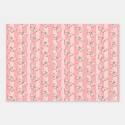 Roze vlinder strepen inpakpapier vel (Voorkant 3)
