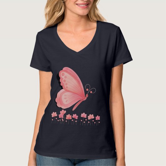 Roze vlinder t-shirt (Voorkant)