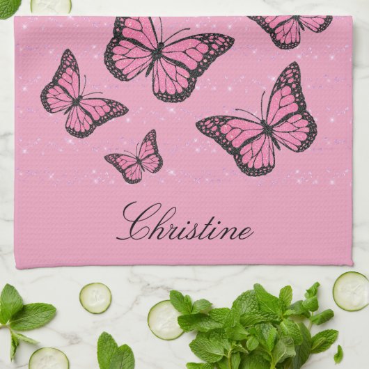 roze vlinder theedoek (Gevouwen)