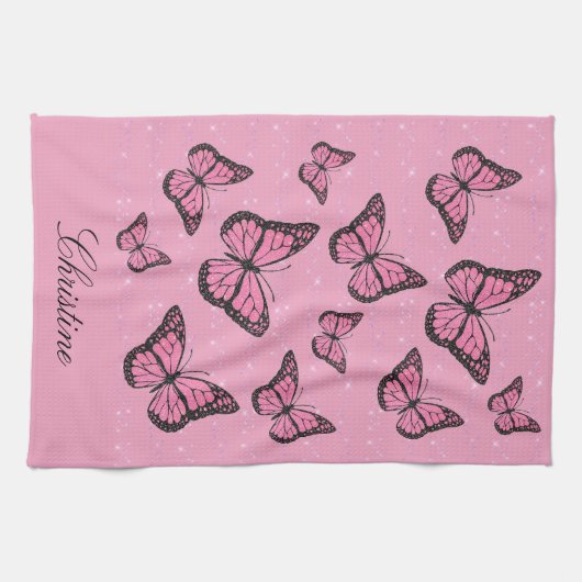 roze vlinder theedoek (Horizontaal)