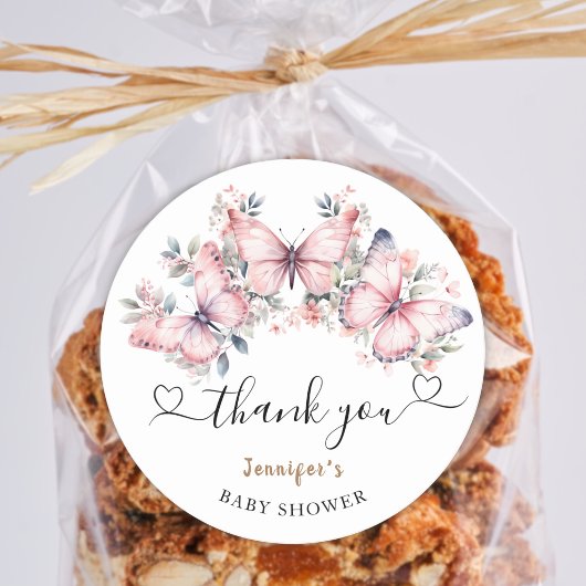 Roze Vlinder Thema Baby shower Favor Classic Ronde Sticker