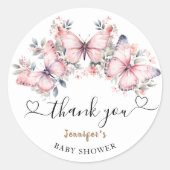 Roze Vlinder Thema Baby shower Favor Classic Ronde Sticker (Voorkant)