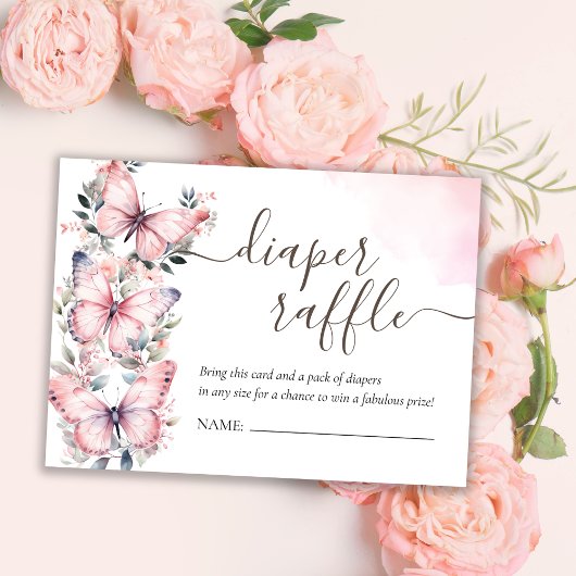 Roze vlinder thema | Baby showers luierloof Informatiekaartje