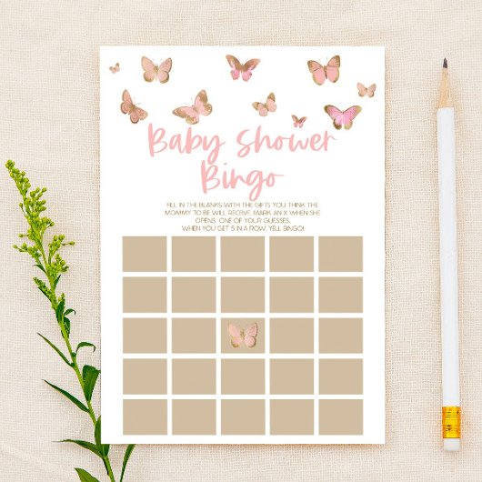 Roze Vlinder Thema Bingo Baby Shower Spel Briefpapier