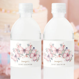 Roze vlinder thema | Vlinder Baby shower Waterfles Etiket