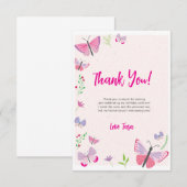 Roze Vlinder Verjaardag Bedankkaart (Voorkant / Achterkant)
