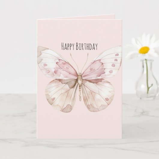 Roze Vlinder Verjaardag Kaart (Kleine Plant)
