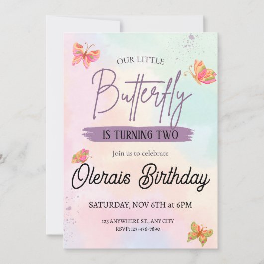 Roze Vlinder Verjaardag Kaart (Voorkant)