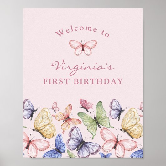 Roze Vlinder Verjaardag Poster (Voorkant)