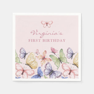 Roze Vlinder Verjaardag Servet