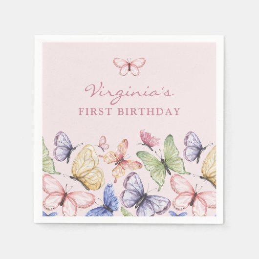 Roze Vlinder Verjaardag Servet (Voorkant)
