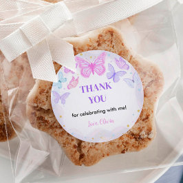 Roze Vlinder Verjaardag Sticker Labels