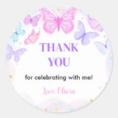 Roze Vlinder Verjaardag Sticker Labels (Voorkant)