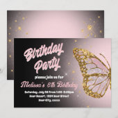 Roze vlinder Verjaardag Uitnodiging (Voorkant / Achterkant)