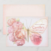 Roze Vlinder Verjaardagsfeestje Bloemmeisje Kaart (Voorkant / Achterkant)