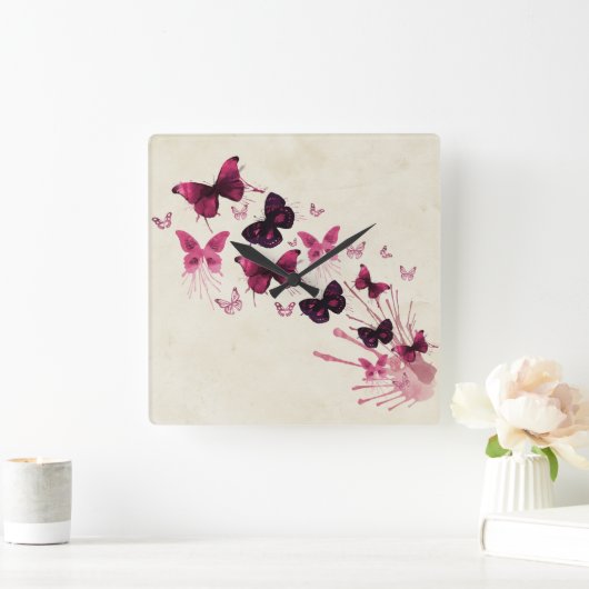 Roze vlinder vierkante klok (Huis)
