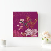 Roze Vlinder Vierkante Klok (Huis)