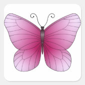 roze vlinder vierkante sticker (Voorkant)