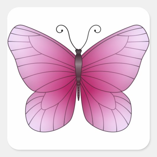 roze vlinder vierkante sticker (Voorkant)