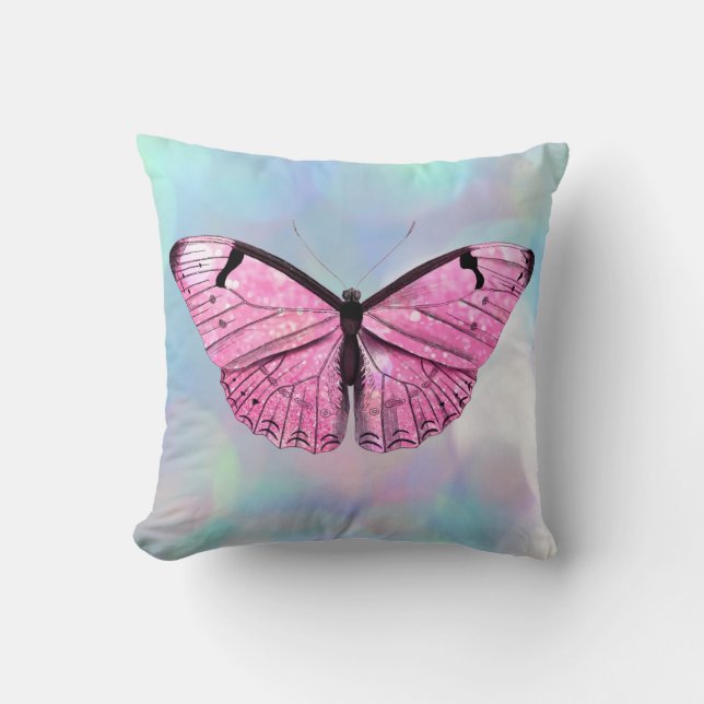 Roze Vlinder Vintage Illustratie Worp Kussen (Voorkant)