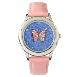 Roze vlinder vliegend in Roos Bekijk de cadeaus Horloge