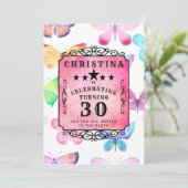 Roze Vlinder Waterverf 30ste Verjaardagsfeest Kaart (Staand voorkant)