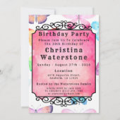 Roze Vlinder Waterverf 30ste Verjaardagsfeest Kaart (Achterkant)