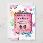 Roze Vlinder Waterverf 60ste Verjaardagsfeest Kaart (Voorkant)