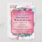 Roze Vlinder Waterverf 60ste Verjaardagsfeest Kaart (Achterkant)