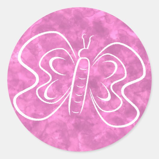 Roze Vlinder Waterverf Art Custom Ronde Sticker (Voorkant)