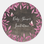 Roze vlinder waterverf babydouche ronde sticker (Voorkant)