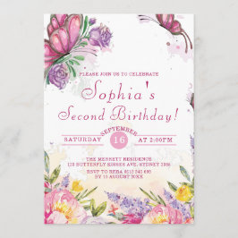 Roze Vlinder Waterverf Bloemen Verjaardag Kaart