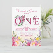 Roze Vlinder Waterverf Bloemen Verjaardag Kaart (Staand voorkant)