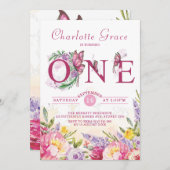 Roze Vlinder Waterverf Bloemen Verjaardag Kaart (Voorkant / Achterkant)