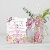 Roze Vlinder Waterverf Bloemen Verjaardag Kaart (Staand voorkant)