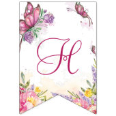 Roze Vlinder Waterverf Bloemen Verjaardag Vlaggetjes (Tweede vlag)