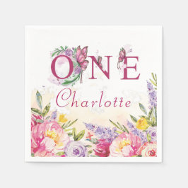 Roze Vlinder Waterverf Floral Birthday ONE Servet