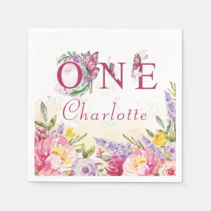 Roze Vlinder Waterverf Floral Birthday ONE Servet