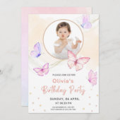 Roze Vlinder Waterverf Verjaardag Kaart (Voorkant / Achterkant)