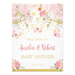 Roze vlinder welkom teken foto afdruk