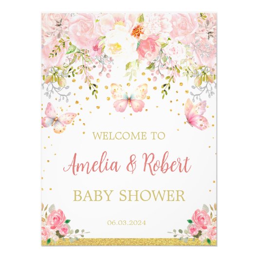 Roze vlinder welkom teken foto afdruk (Voorkant)