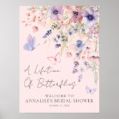 Roze Vlinder Wilde Bloem Bruiloft Feest Poster (Voorkant)