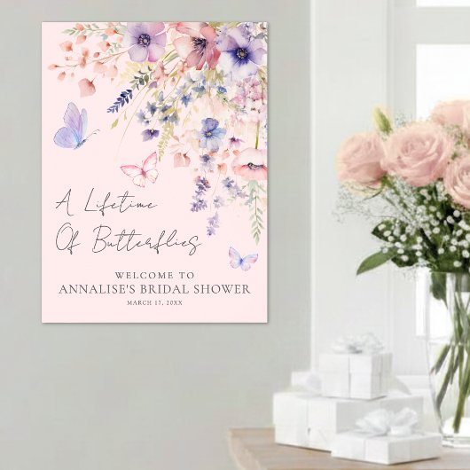 Roze Vlinder Wilde Bloem Bruiloft Feest Poster