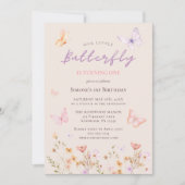 Roze Vlinder Wilde Bloem Meisje Eerste Verjaardag  Kaart (Voorkant)