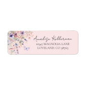 Roze Vlinder Wilde Bloem Retouradres Etiket (Voorkant)