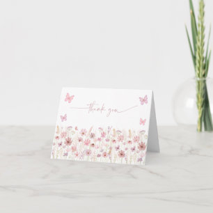 Roze Vlinder Wilde Bloemen Baby Shower Bedankkaart